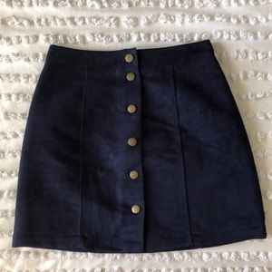 Navy Button Down Suede Skirt
